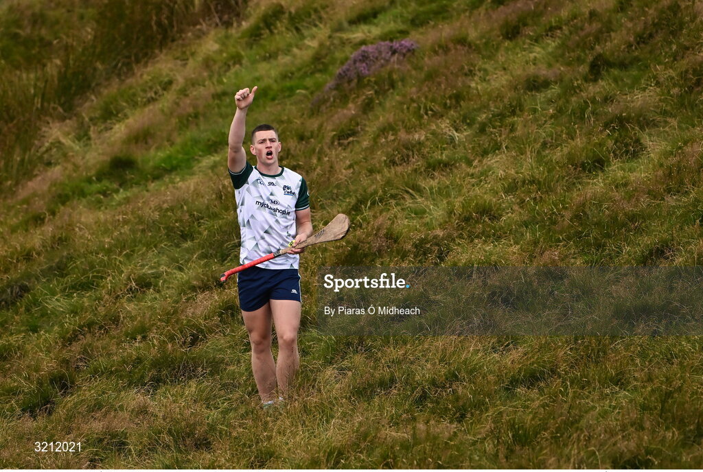 4 August 2025; Sean Óg McLaren of Antrim competing in the Senior Hurling competition during the M. Donnelly GAA Poc Fada All-Ireland Finals at Annaverna Mountain in the Cooley Peninsula, Ravensdale, Louth. Photo by Piaras Ó Mídheach/Sportsfile