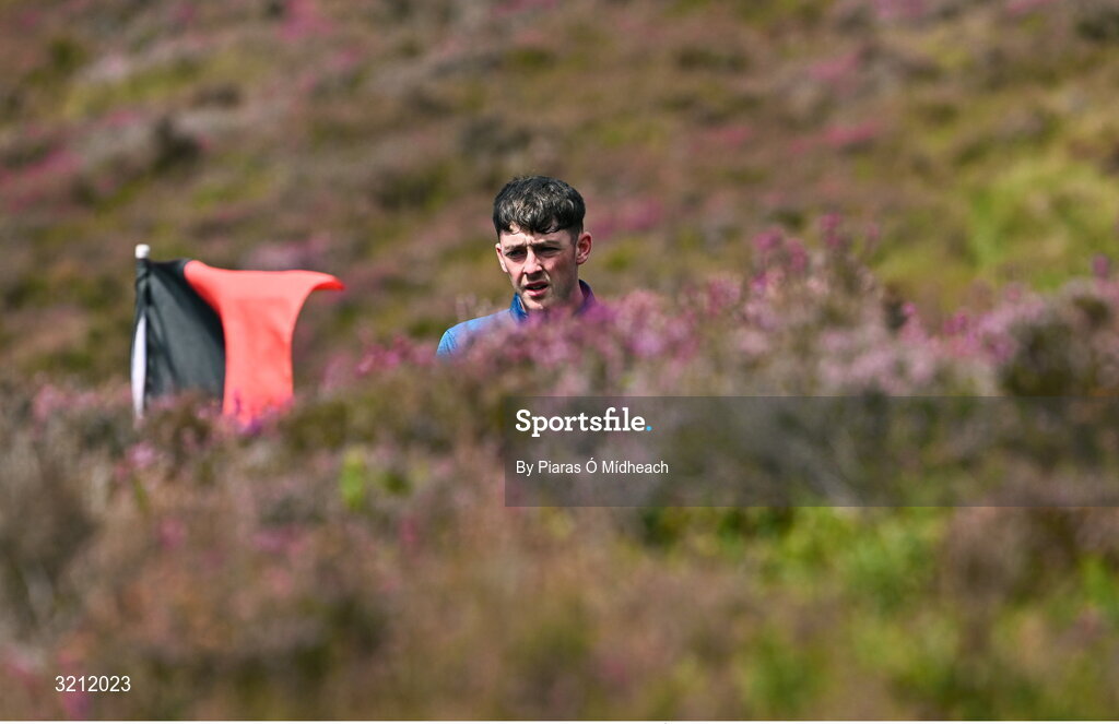 4 August 2025; Pearse Smyth of Down competing in the Senior Hurling competition during the M. Donnelly GAA Poc Fada All-Ireland Finals at Annaverna Mountain in the Cooley Peninsula, Ravensdale, Louth. Photo by Piaras Ó Mídheach/Sportsfile