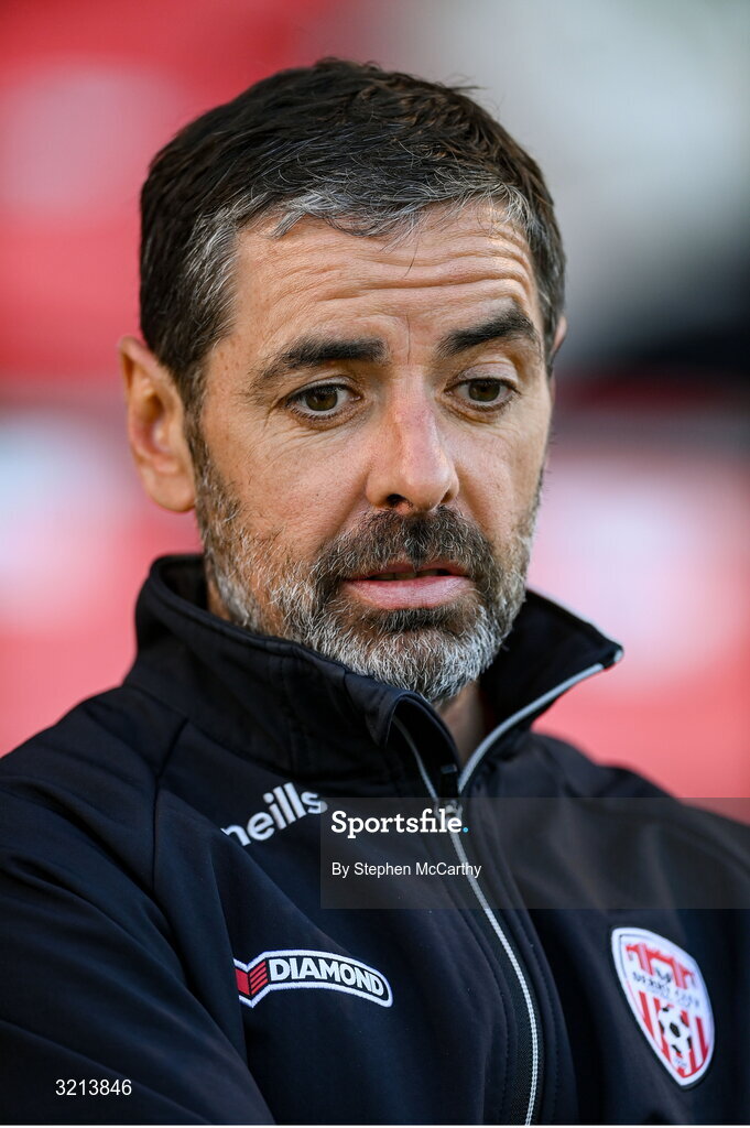 16 August 2025; Derry City manager Tiernan Lynch before the Sports Direct Men’s FAI Cup third round match between Derry City and Drogheda United at The Ryan McBride Brandywell Stadium in Derry. Photo by Stephen McCarthy/Sportsfile