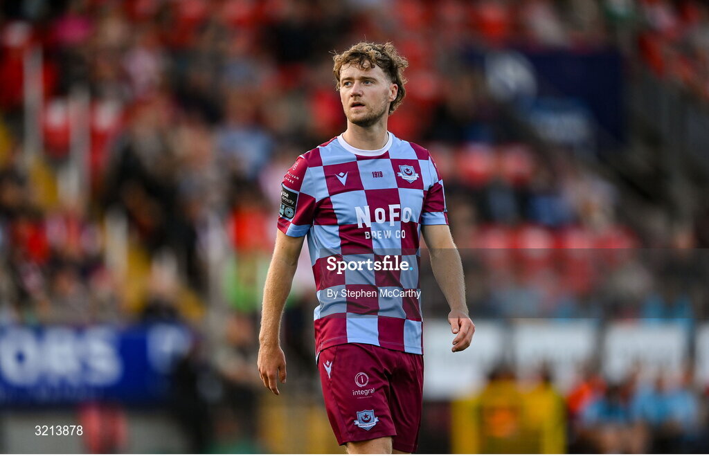 16 August 2025; Andrew Quinn of Drogheda United during the Sports Direct Men’s FAI Cup third round match between Derry City and Drogheda United at The Ryan McBride Brandywell Stadium in Derry. Photo by Stephen McCarthy/Sportsfile