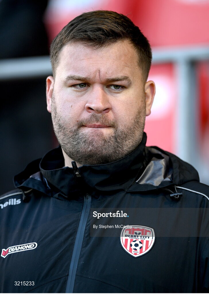 16 August 2025; Derry City head of recruitment Michael Mackin during the Sports Direct Men’s FAI Cup third round match between Derry City and Drogheda United at The Ryan McBride Brandywell Stadium in Derry. Photo by Stephen McCarthy/Sportsfile