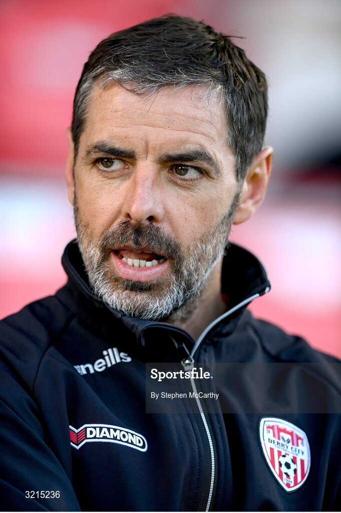 16 August 2025; Derry City manager Tiernan Lynch before the Sports Direct Men’s FAI Cup third round match between Derry City and Drogheda United at The Ryan McBride Brandywell Stadium in Derry. Photo by Stephen McCarthy/Sportsfile