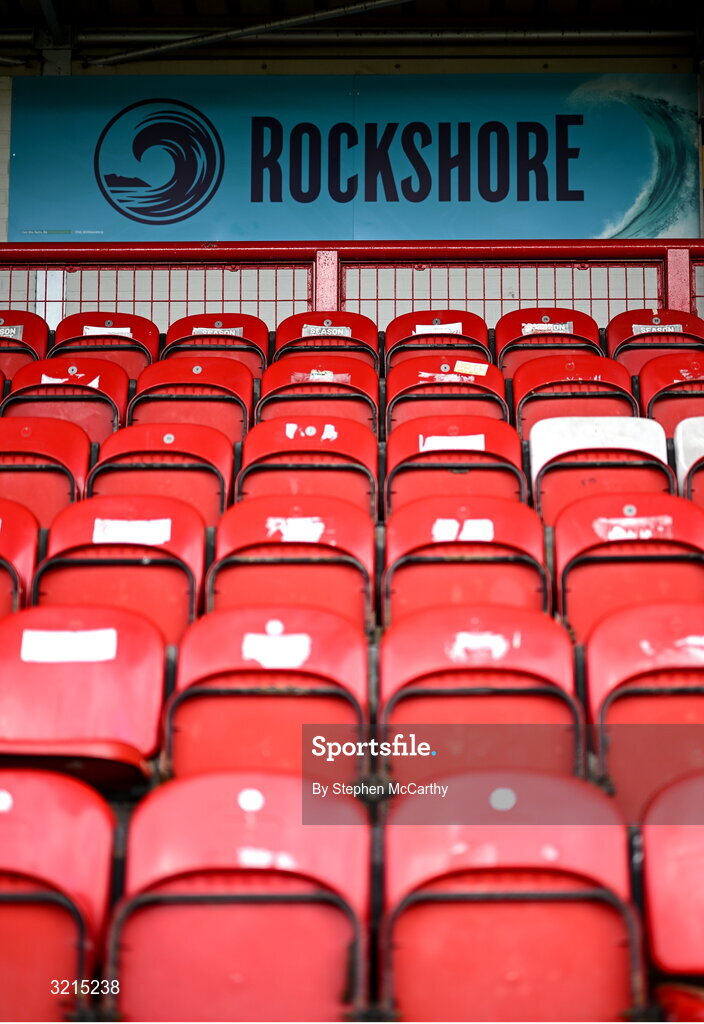 16 August 2025; Rockshore branding before the Sports Direct Men’s FAI Cup third round match between Derry City and Drogheda United at The Ryan McBride Brandywell Stadium in Derry. Photo by Stephen McCarthy/Sportsfile