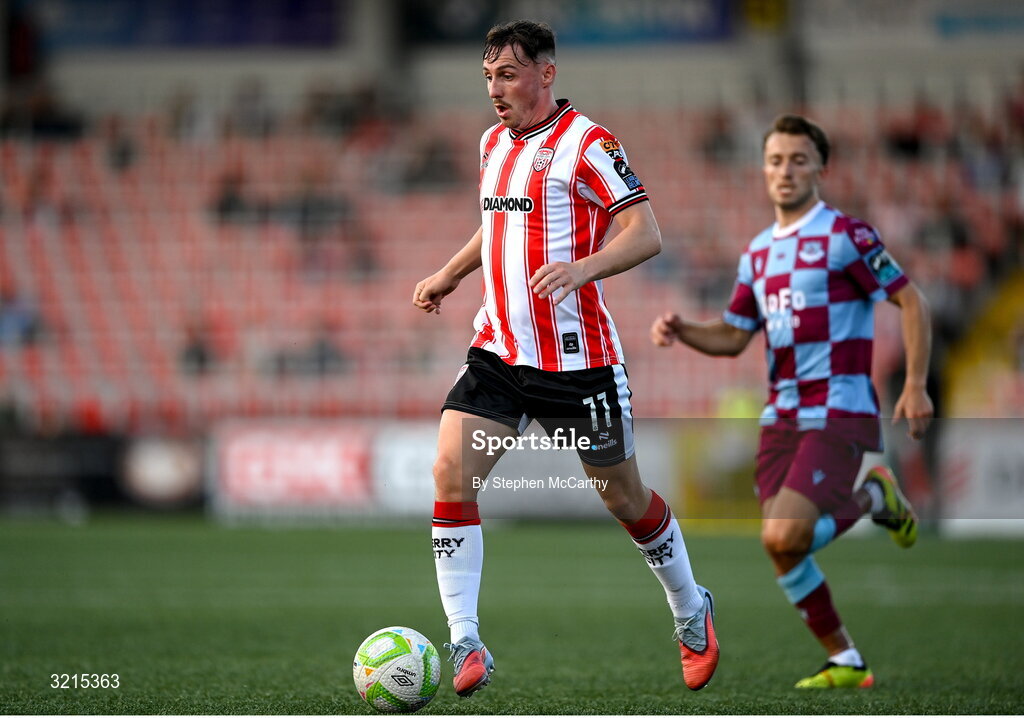 16 August 2025; Gavin Whyte of Derry City during the Sports Direct Men’s FAI Cup third round match between Derry City and Drogheda United at The Ryan McBride Brandywell Stadium in Derry. Photo by Stephen McCarthy/Sportsfile