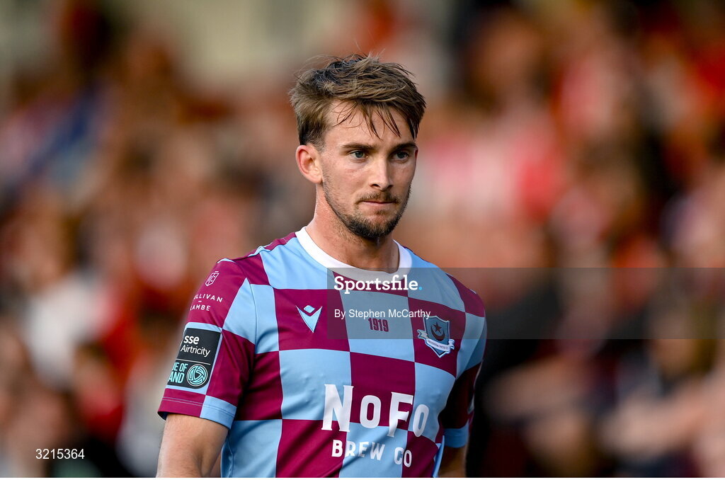 16 August 2025; Owen Lambe of Drogheda United during the Sports Direct Men’s FAI Cup third round match between Derry City and Drogheda United at The Ryan McBride Brandywell Stadium in Derry. Photo by Stephen McCarthy/Sportsfile