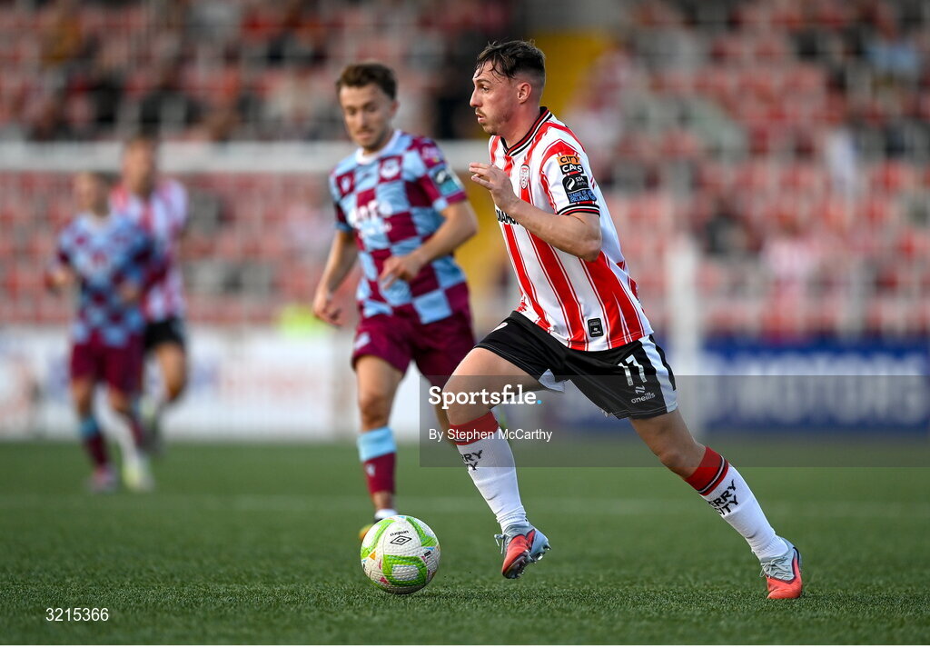 16 August 2025; Gavin Whyte of Derry City during the Sports Direct Men’s FAI Cup third round match between Derry City and Drogheda United at The Ryan McBride Brandywell Stadium in Derry. Photo by Stephen McCarthy/Sportsfile