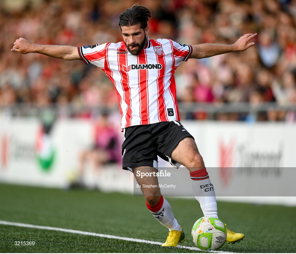 16 August 2025; Brandon Fleming of Derry City during the Sports Direct Men’s FAI Cup third round match between Derry City and Drogheda United at The Ryan McBride Brandywell Stadium in Derry. Photo by Stephen McCarthy/Sportsfile