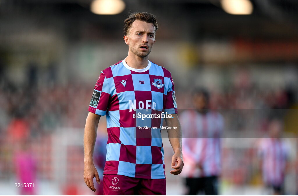 16 August 2025; Darragh Markey of Drogheda United during the Sports Direct Men’s FAI Cup third round match between Derry City and Drogheda United at The Ryan McBride Brandywell Stadium in Derry. Photo by Stephen McCarthy/Sportsfile