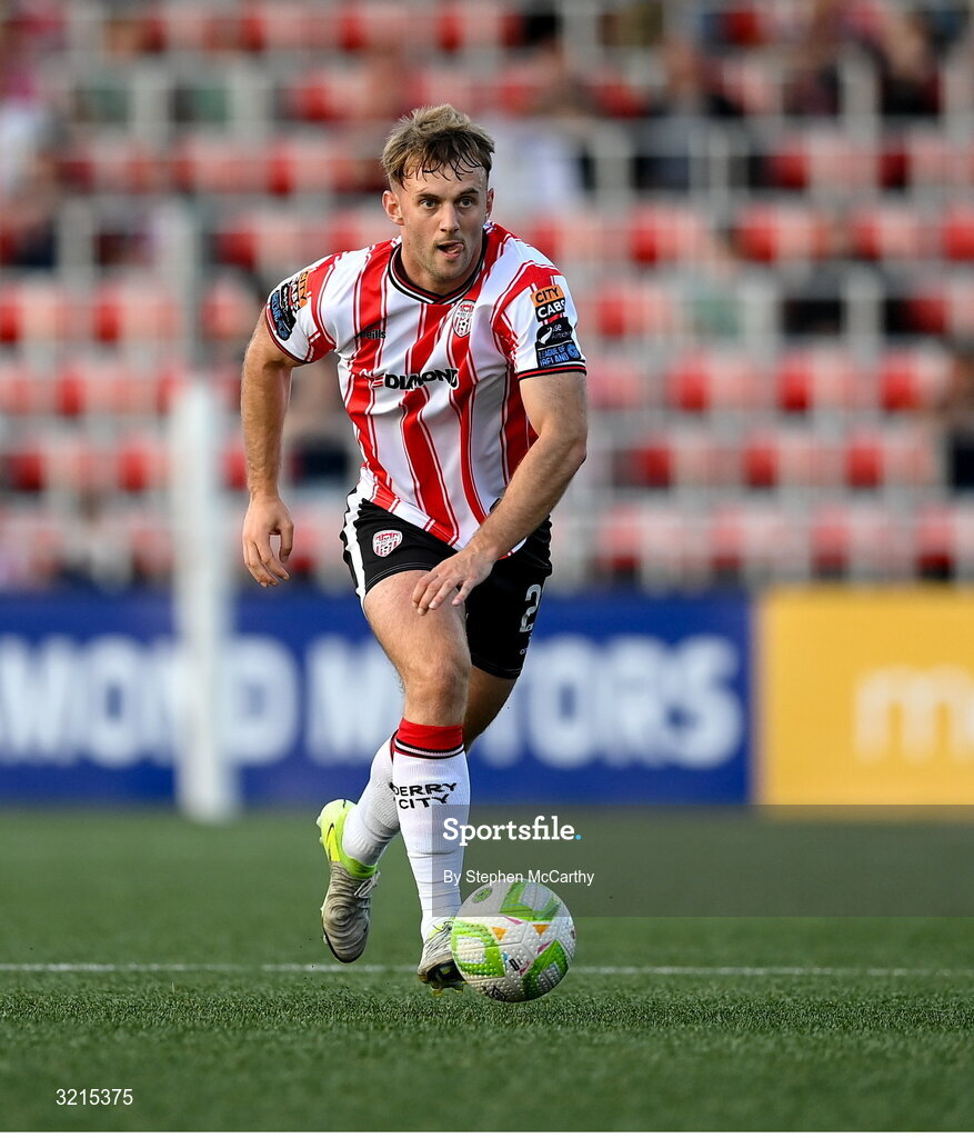 16 August 2025; Jamie Stott of Derry City during the Sports Direct Men’s FAI Cup third round match between Derry City and Drogheda United at The Ryan McBride Brandywell Stadium in Derry. Photo by Stephen McCarthy/Sportsfile