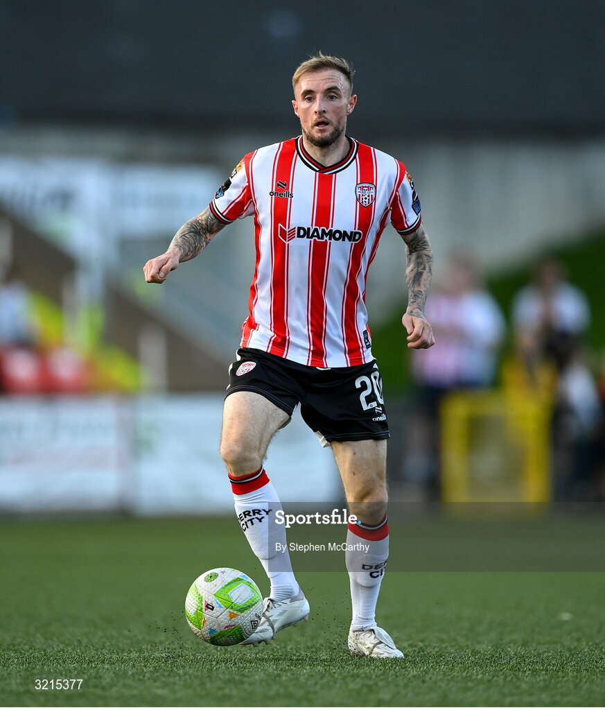 16 August 2025; Carl Winchester of Derry City during the Sports Direct Men’s FAI Cup third round match between Derry City and Drogheda United at The Ryan McBride Brandywell Stadium in Derry. Photo by Stephen McCarthy/Sportsfile