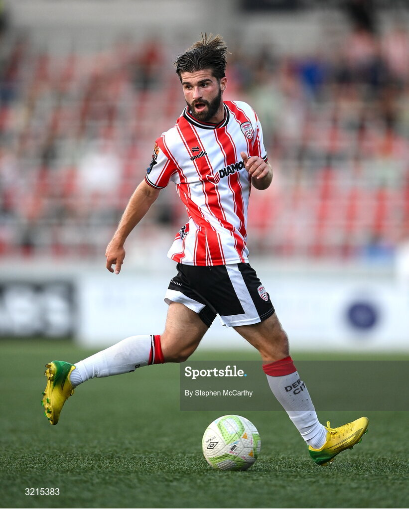 16 August 2025; Brandon Fleming of Derry City during the Sports Direct Men’s FAI Cup third round match between Derry City and Drogheda United at The Ryan McBride Brandywell Stadium in Derry. Photo by Stephen McCarthy/Sportsfile
