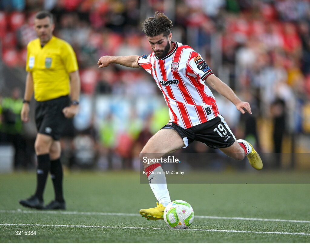 16 August 2025; Brandon Fleming of Derry City during the Sports Direct Men’s FAI Cup third round match between Derry City and Drogheda United at The Ryan McBride Brandywell Stadium in Derry. Photo by Stephen McCarthy/Sportsfile
