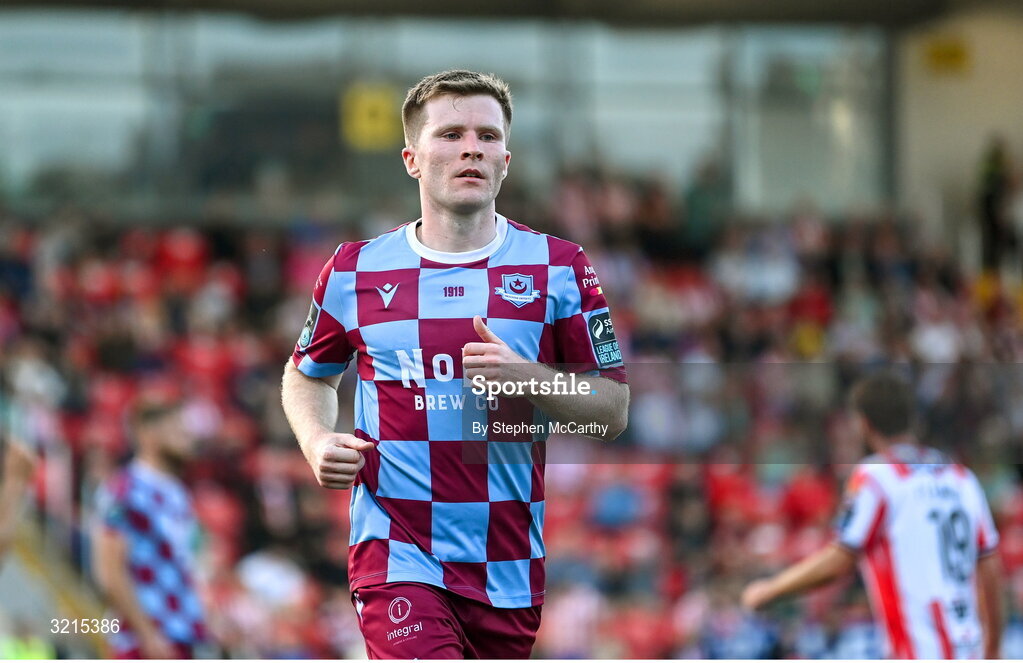 16 August 2025; Conor Kane of Drogheda United during the Sports Direct Men’s FAI Cup third round match between Derry City and Drogheda United at The Ryan McBride Brandywell Stadium in Derry. Photo by Stephen McCarthy/Sportsfile