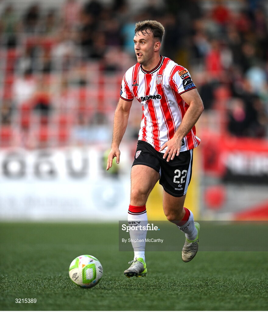16 August 2025; Jamie Stott of Derry City during the Sports Direct Men’s FAI Cup third round match between Derry City and Drogheda United at The Ryan McBride Brandywell Stadium in Derry. Photo by Stephen McCarthy/Sportsfile