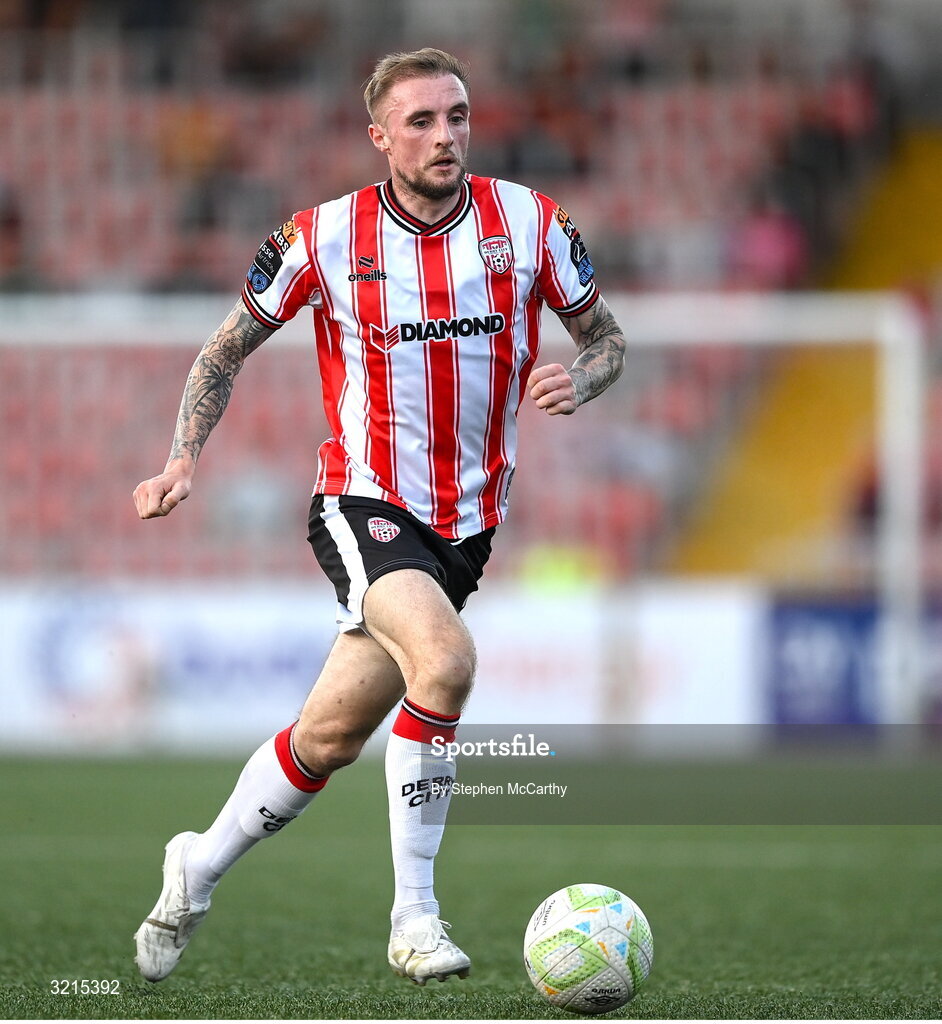 16 August 2025; Carl Winchester of Derry City during the Sports Direct Men’s FAI Cup third round match between Derry City and Drogheda United at The Ryan McBride Brandywell Stadium in Derry. Photo by Stephen McCarthy/Sportsfile