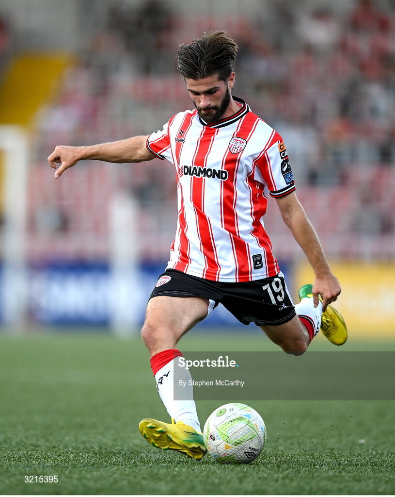 16 August 2025; Brandon Fleming of Derry City during the Sports Direct Men’s FAI Cup third round match between Derry City and Drogheda United at The Ryan McBride Brandywell Stadium in Derry. Photo by Stephen McCarthy/Sportsfile