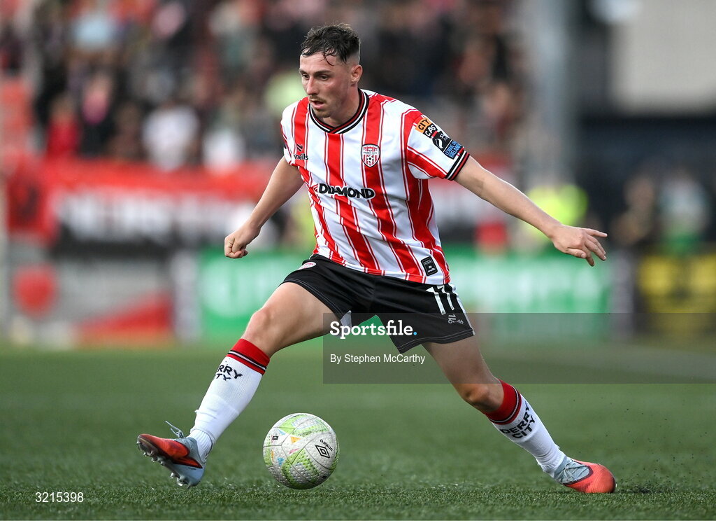 16 August 2025; Gavin Whyte of Derry City during the Sports Direct Men’s FAI Cup third round match between Derry City and Drogheda United at The Ryan McBride Brandywell Stadium in Derry. Photo by Stephen McCarthy/Sportsfile