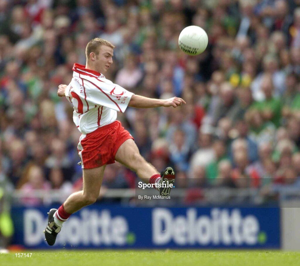 26 September 2004; Cathal O'Neill, Tyrone. All-Ireland Minor Football Championship Final, Kerry v Tyrone, Croke Park, Dublin. Picture credit; Ray McManus / SPORTSFILE *** Local Caption *** Any photograph taken by SPORTSFILE during, or in connection with, the 2004 All-Ireland Minor Football Final which displays GAA logos or contains an image or part of an image of any GAA intellectual property, or, which contains images of a GAA player/players in their playing uniforms, may only be used for editorial and non-advertising purposes.  Use of photographs for advertising, as posters or for purchase separately is strictly prohibited unless prior written approval has been obtained from the Gaelic Athletic Association.