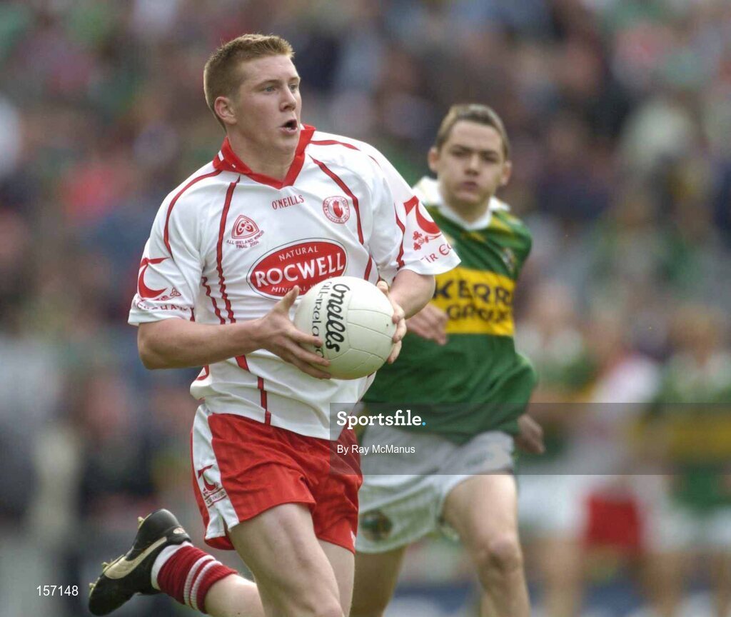26 September 2004; Marc Cunningham, Tyrone. All-Ireland Minor Football Championship Final, Kerry v Tyrone, Croke Park, Dublin. Picture credit; Ray McManus / SPORTSFILE *** Local Caption *** Any photograph taken by SPORTSFILE during, or in connection with, the 2004 All-Ireland Minor Football Final which displays GAA logos or contains an image or part of an image of any GAA intellectual property, or, which contains images of a GAA player/players in their playing uniforms, may only be used for editorial and non-advertising purposes.  Use of photographs for advertising, as posters or for purchase separately is strictly prohibited unless prior written approval has been obtained from the Gaelic Athletic Association.