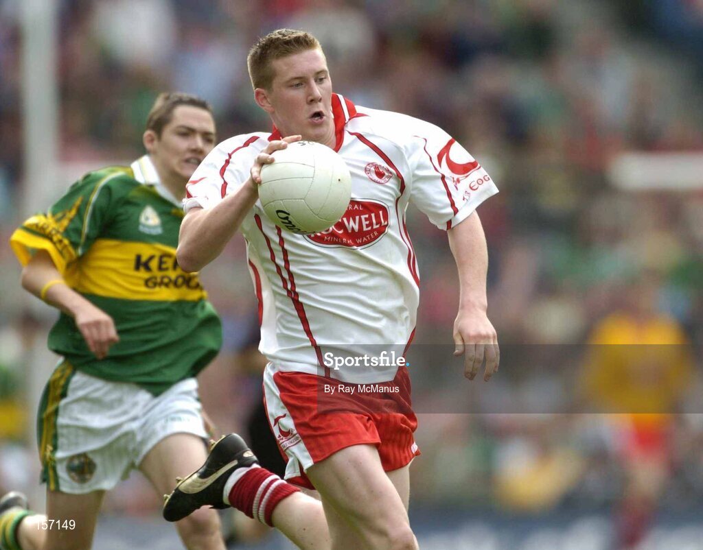 26 September 2004; Marc Cunningham, Tyrone. All-Ireland Minor Football Championship Final, Kerry v Tyrone, Croke Park, Dublin. Picture credit; Ray McManus / SPORTSFILE *** Local Caption *** Any photograph taken by SPORTSFILE during, or in connection with, the 2004 All-Ireland Minor Football Final which displays GAA logos or contains an image or part of an image of any GAA intellectual property, or, which contains images of a GAA player/players in their playing uniforms, may only be used for editorial and non-advertising purposes.  Use of photographs for advertising, as posters or for purchase separately is strictly prohibited unless prior written approval has been obtained from the Gaelic Athletic Association.