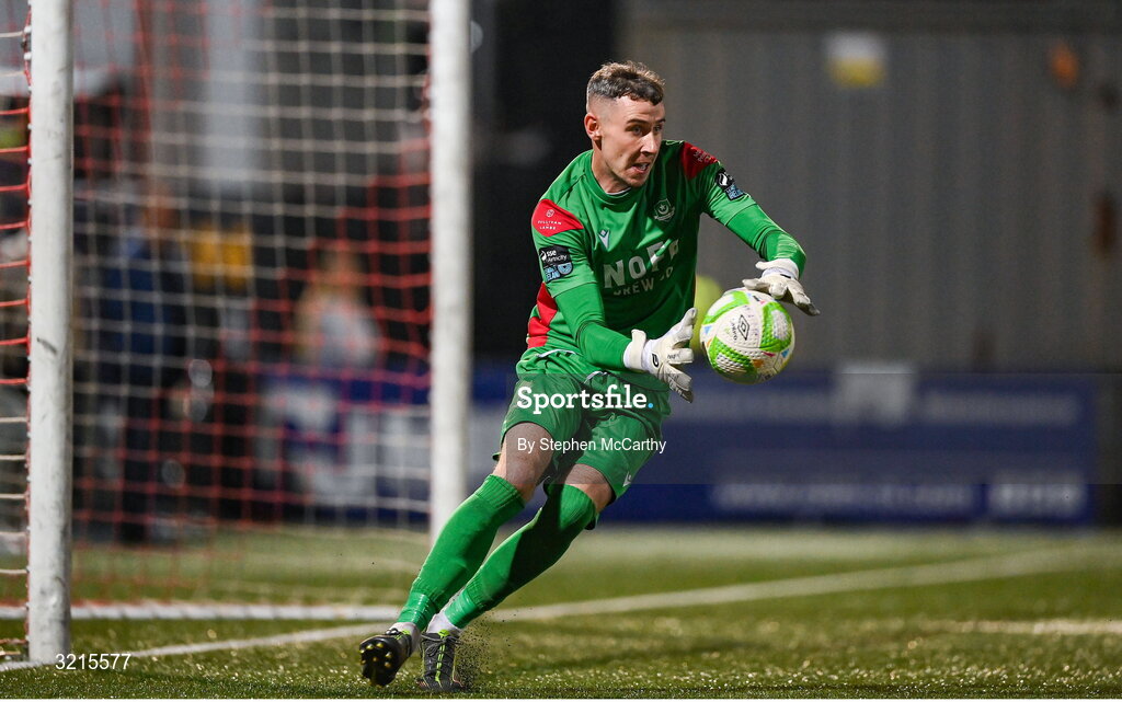 16 August 2025; Drogheda United goalkeeper Luke Dennison during the Sports Direct Men’s FAI Cup third round match between Derry City and Drogheda United at The Ryan McBride Brandywell Stadium in Derry. Photo by Stephen McCarthy/Sportsfile