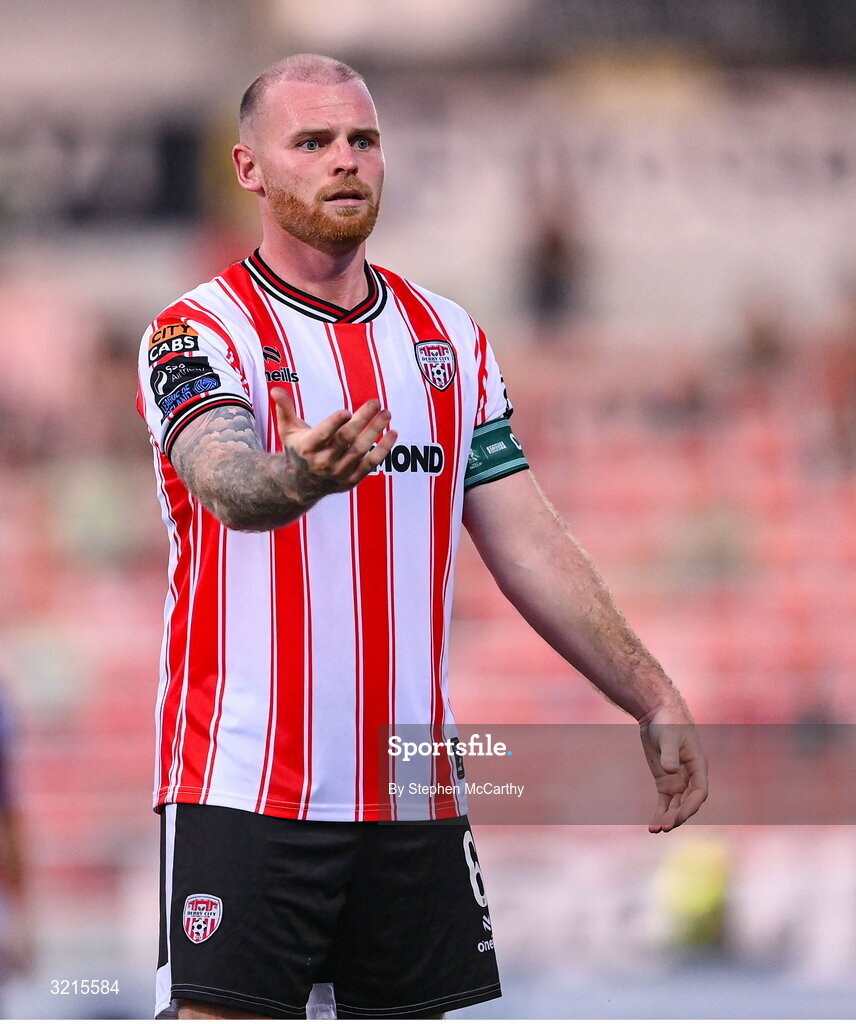 16 August 2025; Mark Connolly of Derry City during the Sports Direct Men’s FAI Cup third round match between Derry City and Drogheda United at The Ryan McBride Brandywell Stadium in Derry. Photo by Stephen McCarthy/Sportsfile