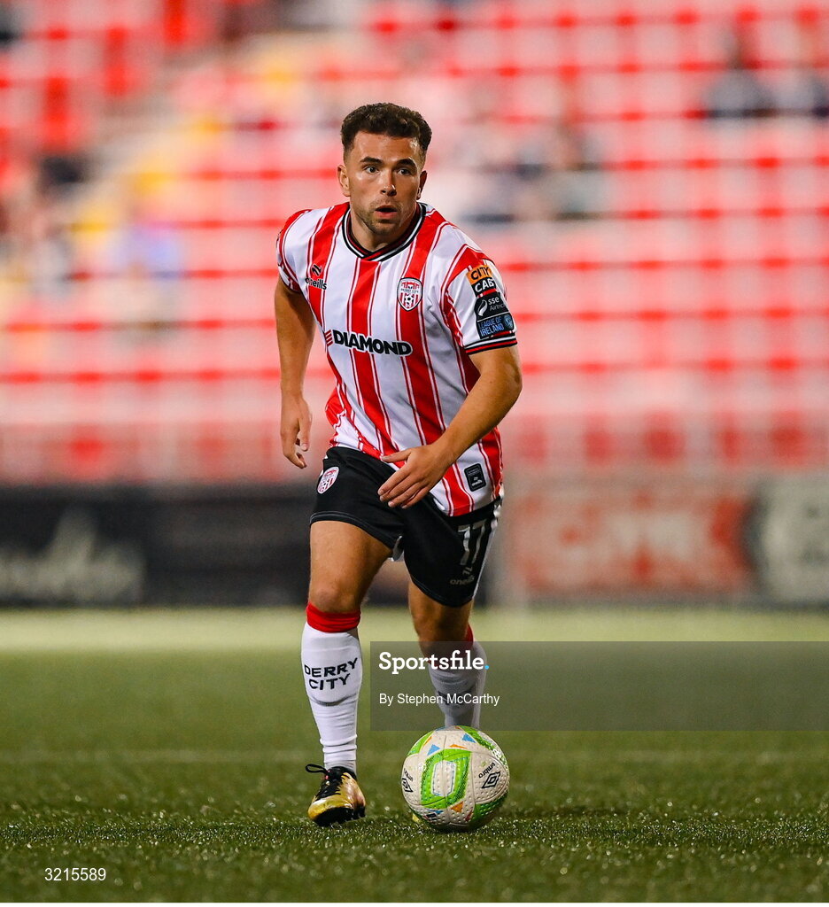 16 August 2025; Adam Frizzell of Derry City during the Sports Direct Men’s FAI Cup third round match between Derry City and Drogheda United at The Ryan McBride Brandywell Stadium in Derry. Photo by Stephen McCarthy/Sportsfile