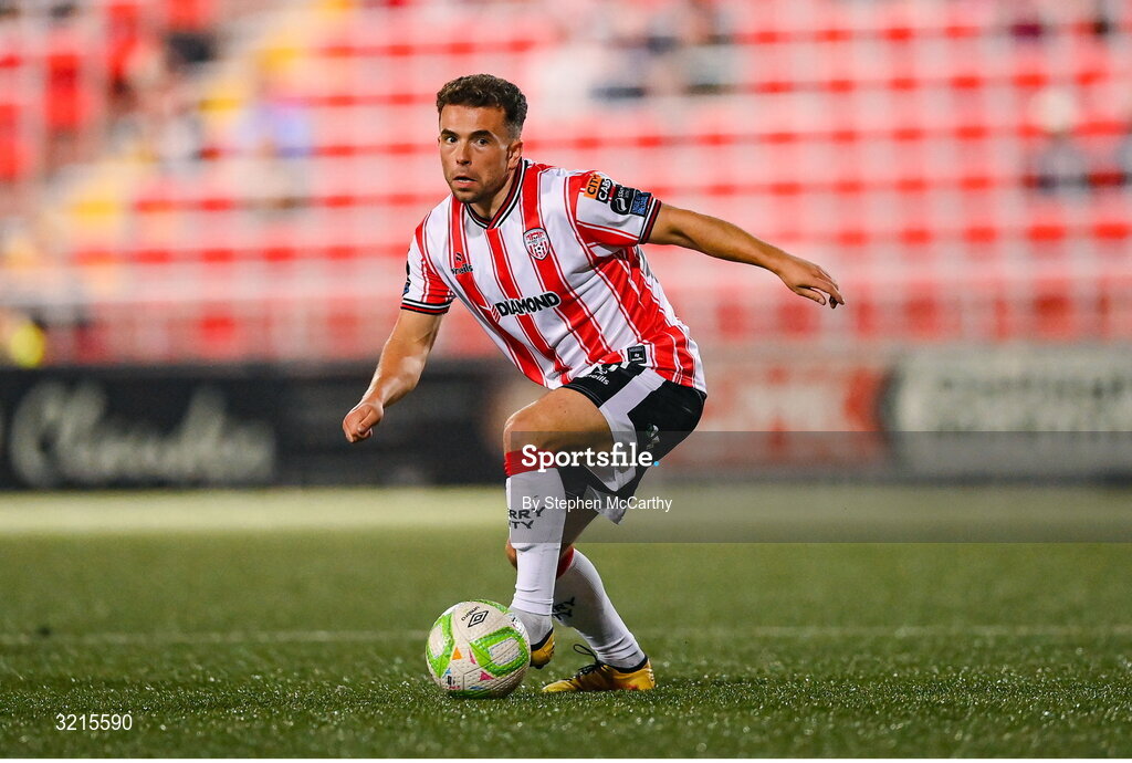 16 August 2025; Adam Frizzell of Derry City during the Sports Direct Men’s FAI Cup third round match between Derry City and Drogheda United at The Ryan McBride Brandywell Stadium in Derry. Photo by Stephen McCarthy/Sportsfile