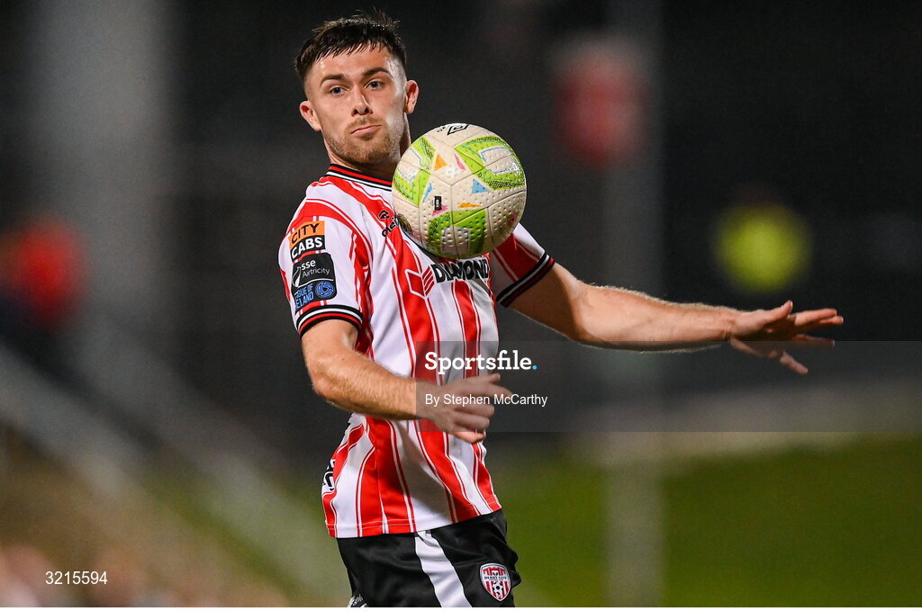 16 August 2025; Adam O'Reilly of Derry City during the Sports Direct Men’s FAI Cup third round match between Derry City and Drogheda United at The Ryan McBride Brandywell Stadium in Derry. Photo by Stephen McCarthy/Sportsfile