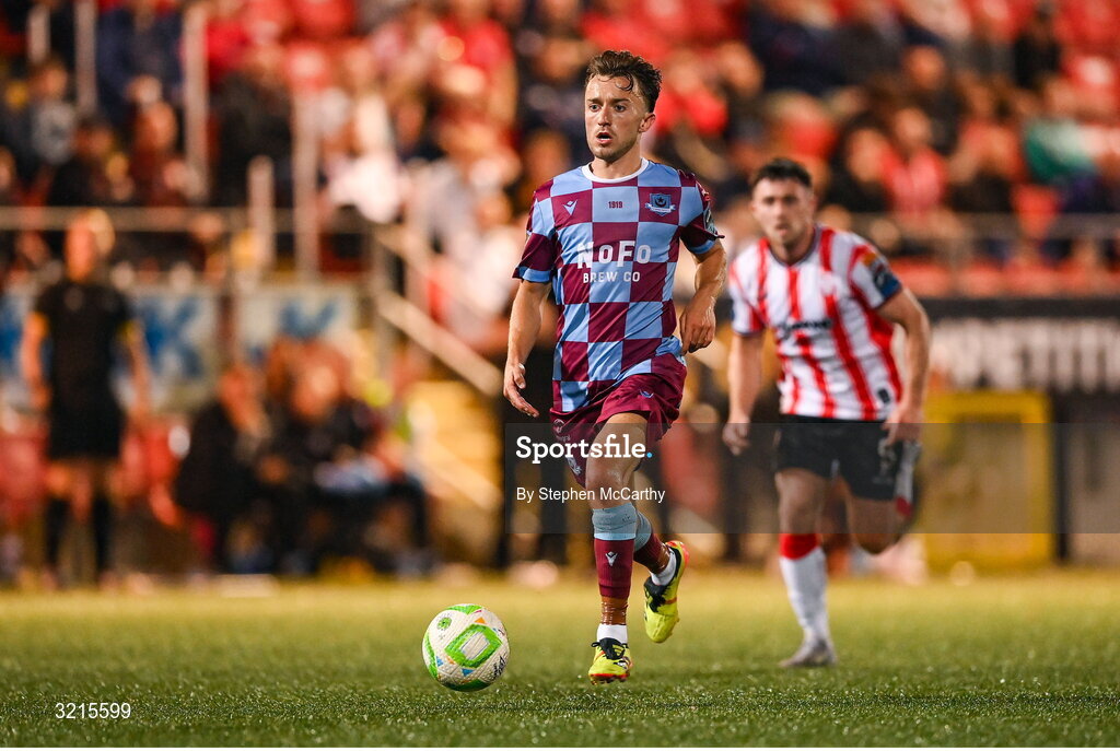 16 August 2025; Darragh Markey of Drogheda United during the Sports Direct Men’s FAI Cup third round match between Derry City and Drogheda United at The Ryan McBride Brandywell Stadium in Derry. Photo by Stephen McCarthy/Sportsfile