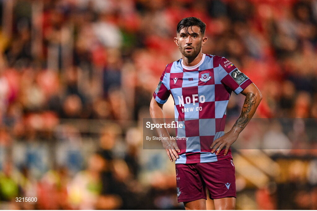 16 August 2025; Luke Heeney of Drogheda United during the Sports Direct Men’s FAI Cup third round match between Derry City and Drogheda United at The Ryan McBride Brandywell Stadium in Derry. Photo by Stephen McCarthy/Sportsfile