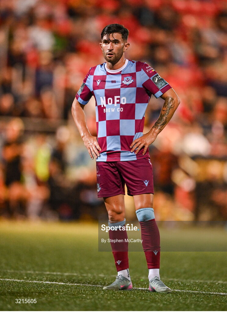 16 August 2025; Luke Heeney of Drogheda United during the Sports Direct Men’s FAI Cup third round match between Derry City and Drogheda United at The Ryan McBride Brandywell Stadium in Derry. Photo by Stephen McCarthy/Sportsfile