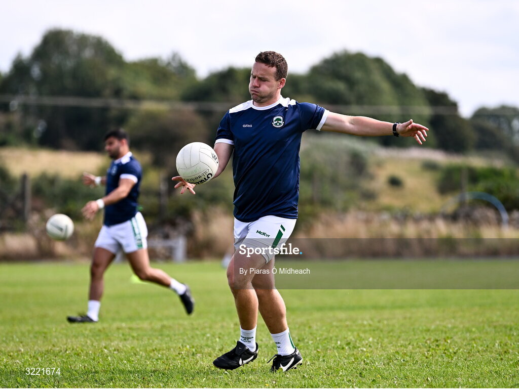 24 August 2025; Andy Moran of Ballaghaderreen during the warm-up on the back pitch before the Mayo County Senior Club Football Championship Round 2 match between Charlestown Sarsfields and Ballaghaderreen at Fr O'Hara Park in Charlestown, Mayo. Photo by Piaras Ó Mídheach/Sportsfile