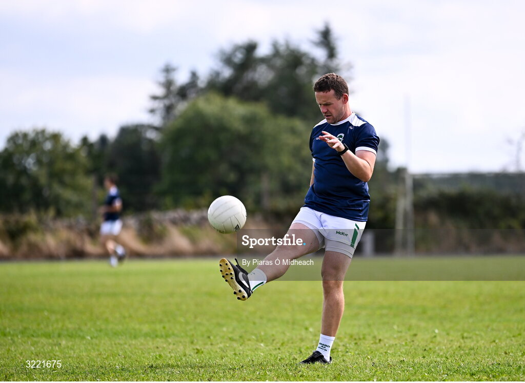 24 August 2025; Andy Moran of Ballaghaderreen during the warm-up on the back pitch before the Mayo County Senior Club Football Championship Round 2 match between Charlestown Sarsfields and Ballaghaderreen at Fr O'Hara Park in Charlestown, Mayo. Photo by Piaras Ó Mídheach/Sportsfile