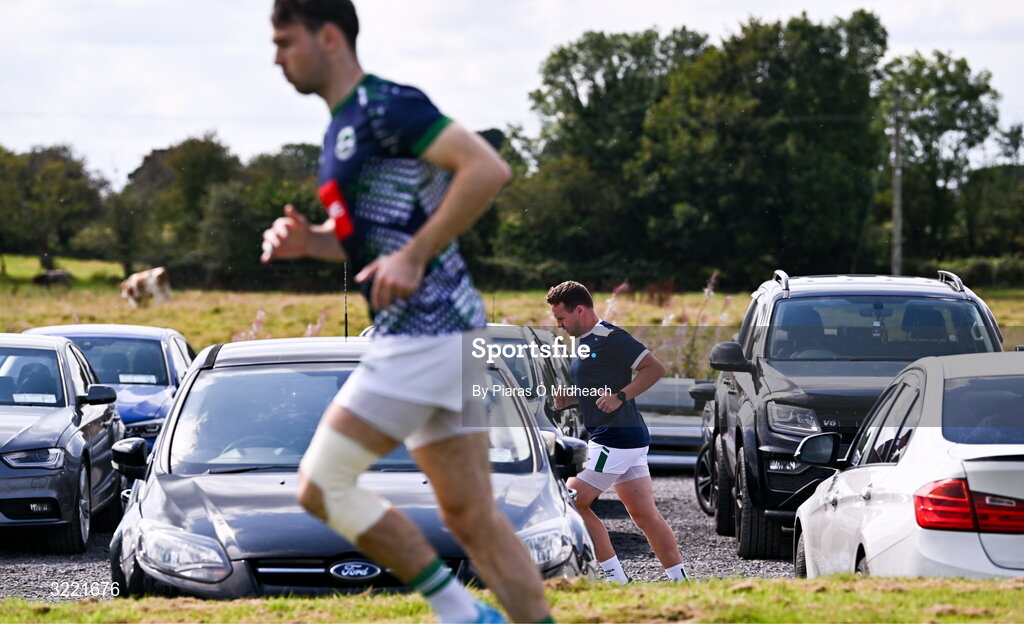 24 August 2025; Andy Moran of Ballaghaderreen makes his way through the car park to warm-up on the back pitch before the Mayo County Senior Club Football Championship Round 2 match between Charlestown Sarsfields and Ballaghaderreen at Fr O'Hara Park in Charlestown, Mayo. Photo by Piaras Ó Mídheach/Sportsfile