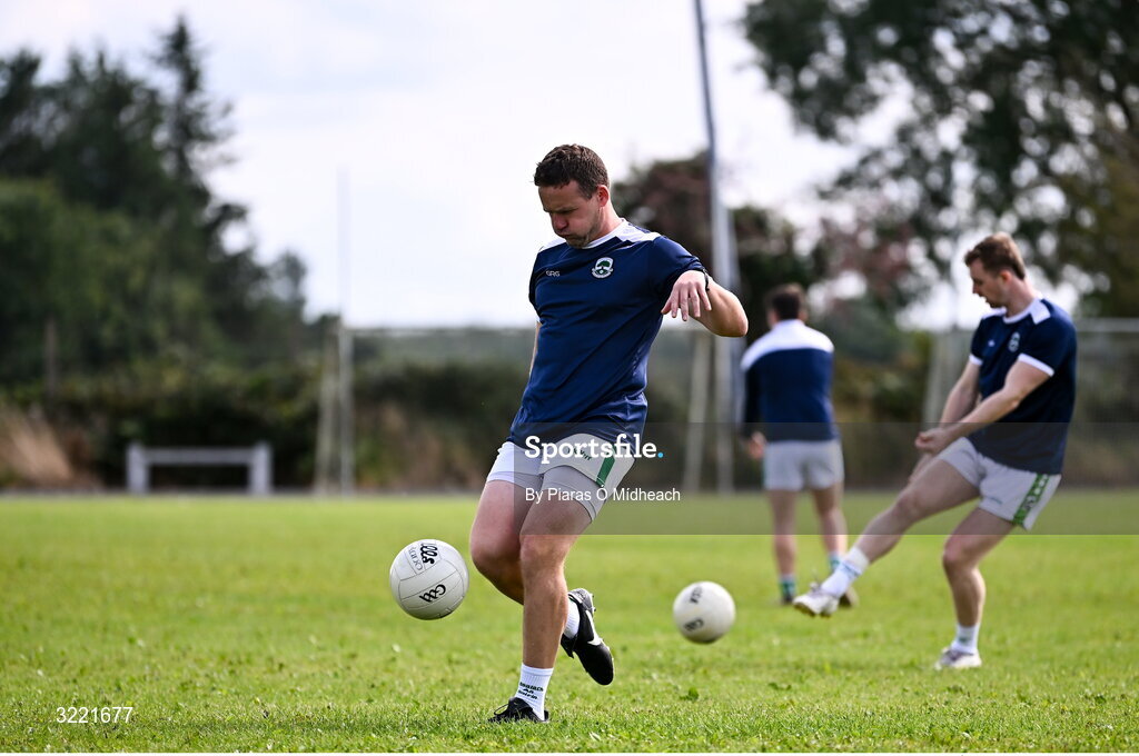 24 August 2025; Andy Moran of Ballaghaderreen during the warm-up on the back pitch before the Mayo County Senior Club Football Championship Round 2 match between Charlestown Sarsfields and Ballaghaderreen at Fr O'Hara Park in Charlestown, Mayo. Photo by Piaras Ó Mídheach/Sportsfile