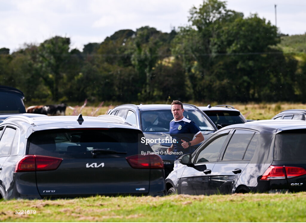 24 August 2025; Andy Moran of Ballaghaderreen makes his way through the car park to warm-up on the back pitch before the Mayo County Senior Club Football Championship Round 2 match between Charlestown Sarsfields and Ballaghaderreen at Fr O'Hara Park in Charlestown, Mayo. Photo by Piaras Ó Mídheach/Sportsfile
