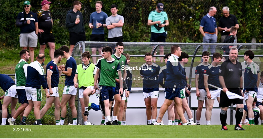 24 August 2025; Andy Moran of Ballaghaderreen, centre, in the dug-out at half-time during the Mayo County Senior Club Football Championship Round 2 match between Charlestown Sarsfields and Ballaghaderreen at Fr O'Hara Park in Charlestown, Mayo. Photo by Piaras Ó Mídheach/Sportsfile
