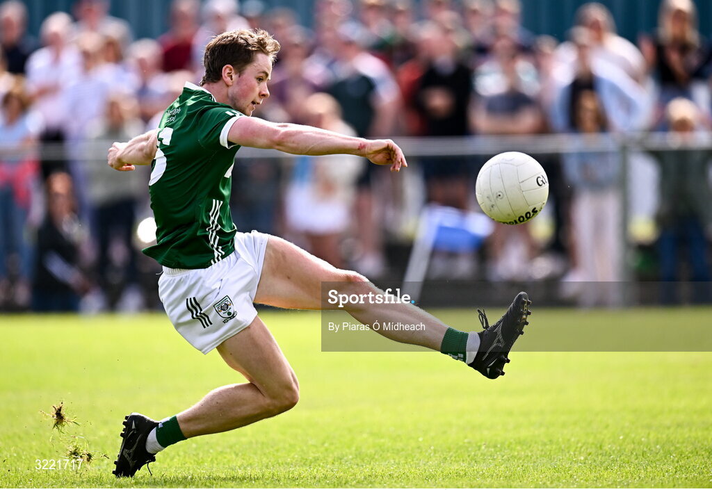 24 August 2025; Ben Crean of Charlestown Sarsfields scores his side's first goal during the Mayo County Senior Club Football Championship Round 2 match between Charlestown Sarsfields and Ballaghaderreen at Fr O'Hara Park in Charlestown, Mayo. Photo by Piaras Ó Mídheach/Sportsfile