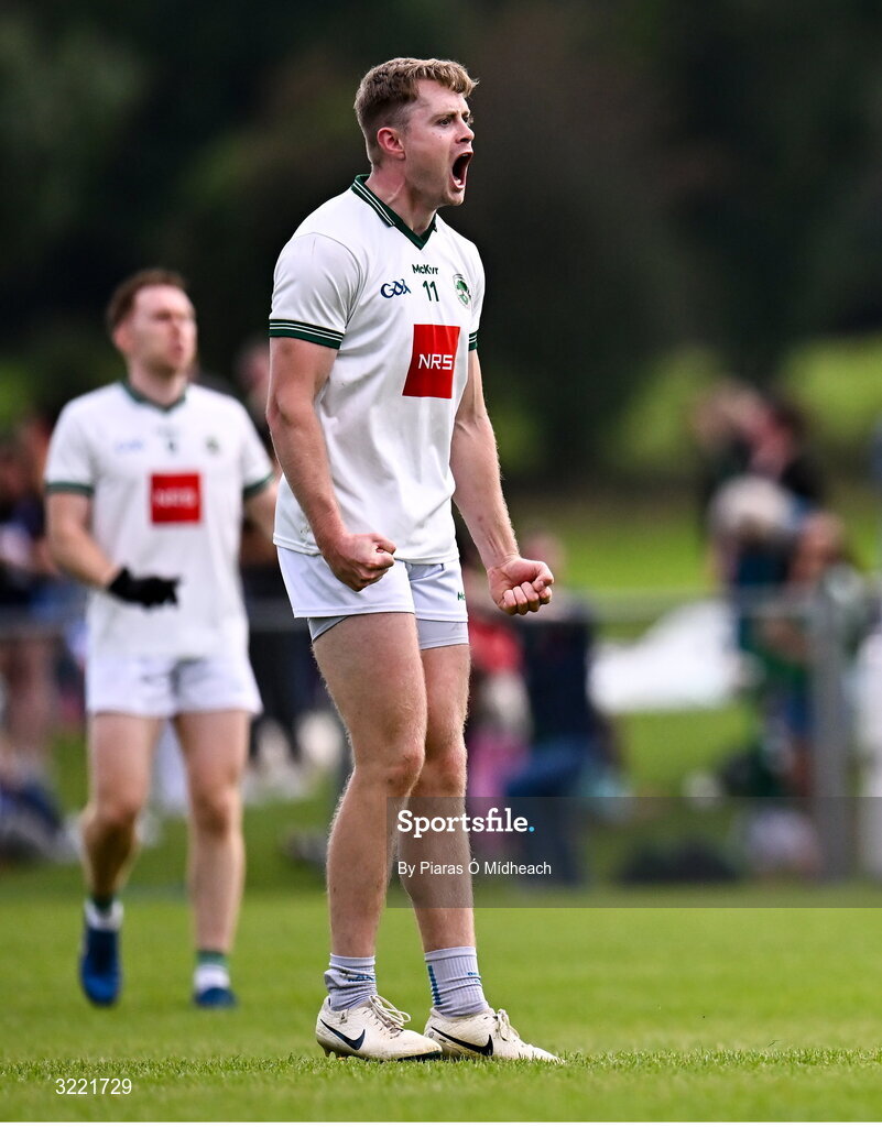 24 August 2025; Kuba Callaghan of Ballaghaderreen celebrates scoring during the Mayo County Senior Club Football Championship Round 2 match between Charlestown Sarsfields and Ballaghaderreen at Fr O'Hara Park in Charlestown, Mayo. Photo by Piaras Ó Mídheach/Sportsfile