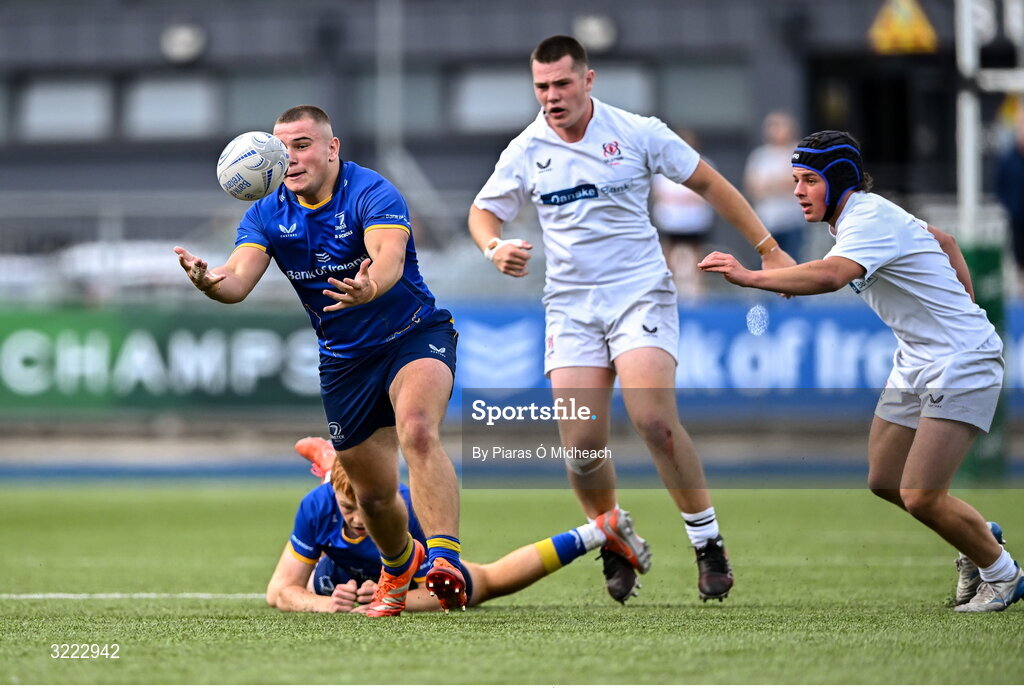 27 August 2025; Herbie Boyle of Leinster during the PwC U-18 Boys Schools Interprovincial Series match between Leinster and Ulster at Energia Park in Dublin. Photo by Piaras Ó Mídheach/Sportsfile