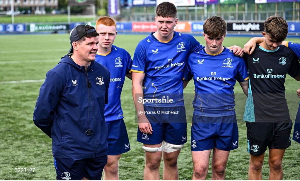 27 August 2025; Leinster head coach Sean Skehan after the PwC U-18 Boys Schools Interprovincial Series match between Leinster and Ulster at Energia Park in Dublin. Photo by Piaras Ó Mídheach/Sportsfile