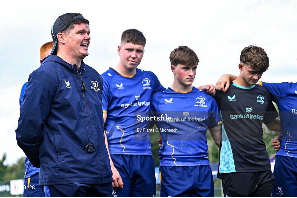 27 August 2025; Leinster head coach Sean Skehan after the PwC U-18 Boys Schools Interprovincial Series match between Leinster and Ulster at Energia Park in Dublin. Photo by Piaras Ó Mídheach/Sportsfile