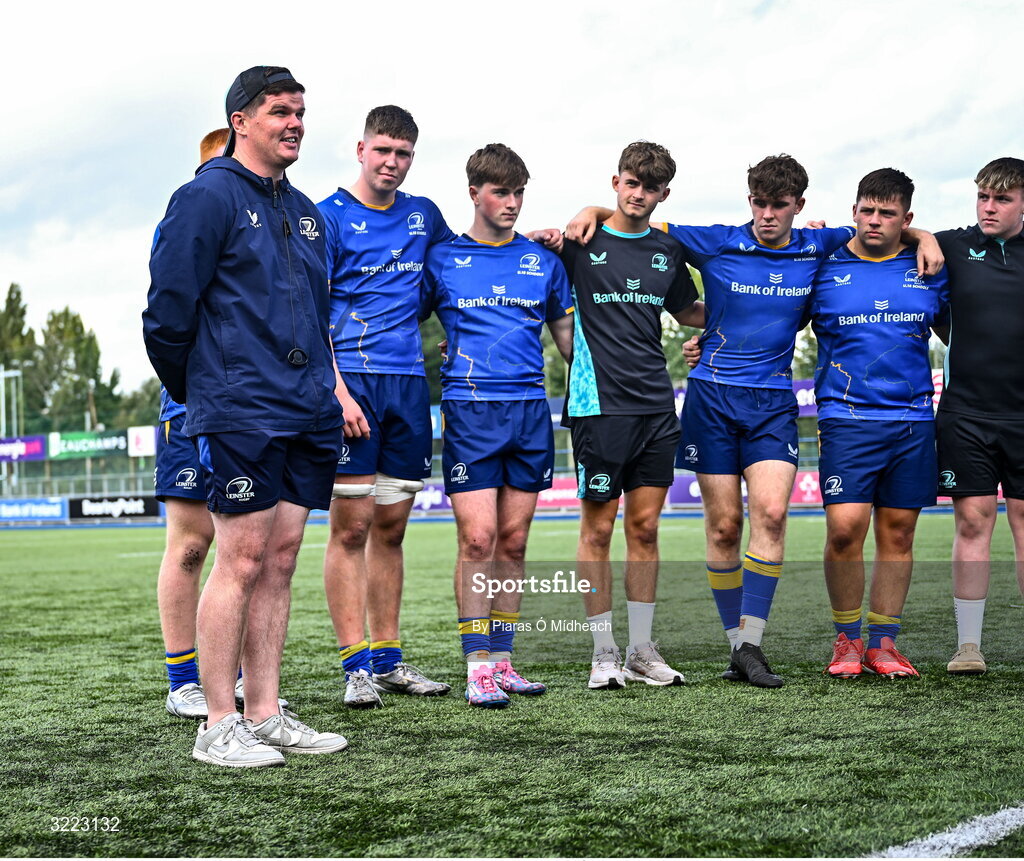 27 August 2025; Leinster head coach Sean Skehan after the PwC U-18 Boys Schools Interprovincial Series match between Leinster and Ulster at Energia Park in Dublin. Photo by Piaras Ó Mídheach/Sportsfile