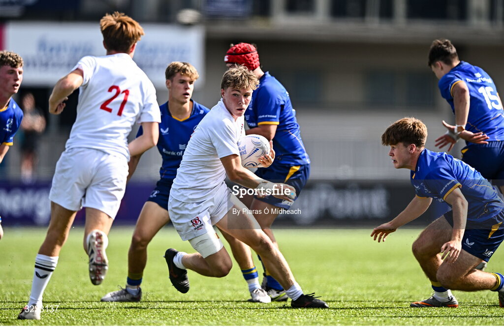 27 August 2025; Dylan Gray of Ulster during the PwC U-18 Boys Schools Interprovincial Series match between Leinster and Ulster at Energia Park in Dublin. Photo by Piaras Ó Mídheach/Sportsfile