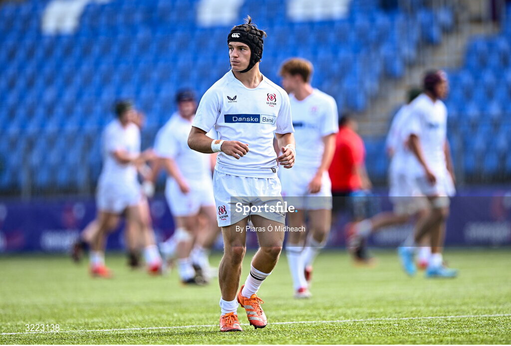 27 August 2025; Isaac Hatch of Ulster during the PwC U-18 Boys Schools Interprovincial Series match between Leinster and Ulster at Energia Park in Dublin. Photo by Piaras Ó Mídheach/Sportsfile