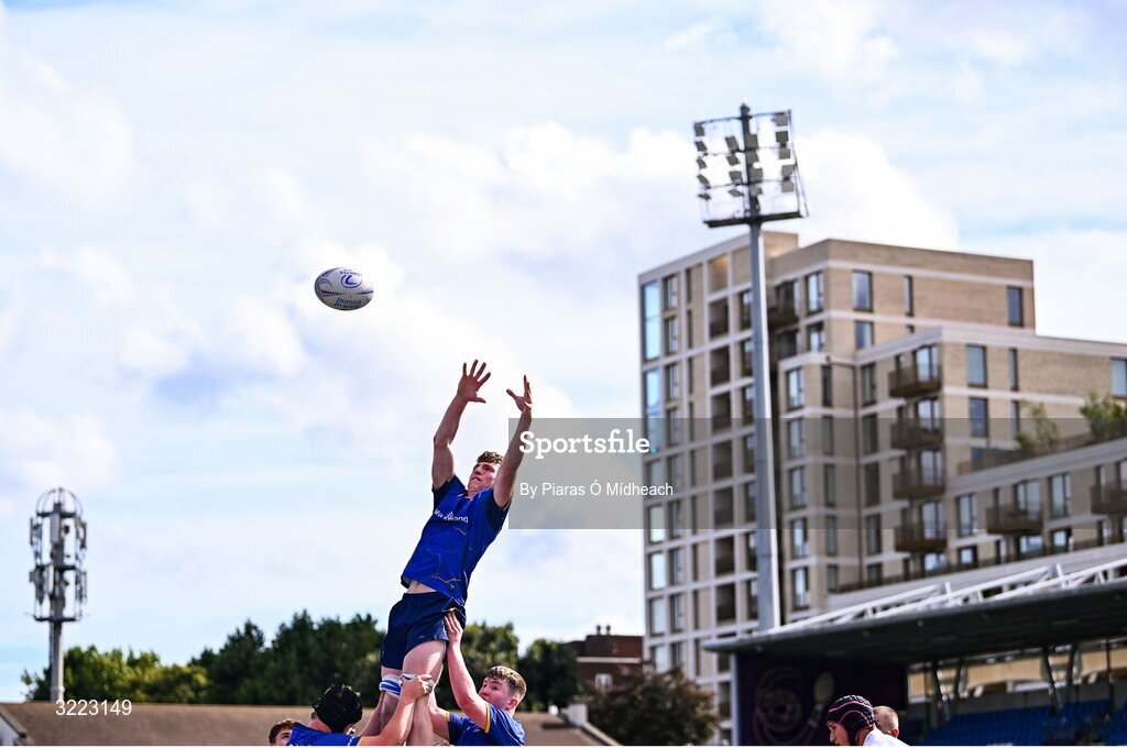 27 August 2025; Eoin Farrell of Leinster during the PwC U-18 Boys Schools Interprovincial Series match between Leinster and Ulster at Energia Park in Dublin. Photo by Piaras Ó Mídheach/Sportsfile