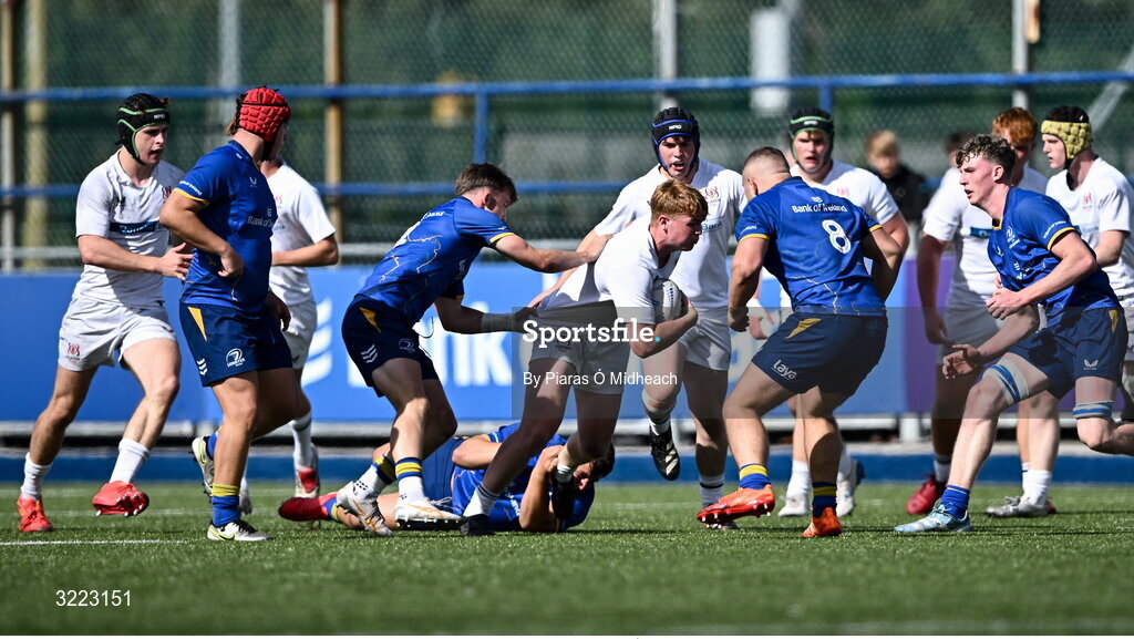 27 August 2025; Josh McCaughney of Ulster during the PwC U-18 Boys Schools Interprovincial Series match between Leinster and Ulster at Energia Park in Dublin. Photo by Piaras Ó Mídheach/Sportsfile