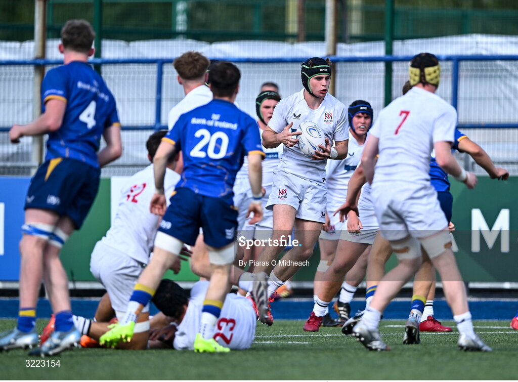 27 August 2025; James Reid of Ulster during the PwC U-18 Boys Schools Interprovincial Series match between Leinster and Ulster at Energia Park in Dublin. Photo by Piaras Ó Mídheach/Sportsfile