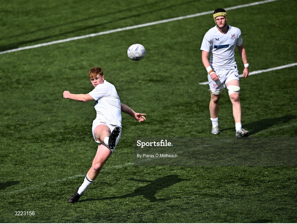 27 August 2025; Josh McCaughney of Ulster during the PwC U-18 Boys Schools Interprovincial Series match between Leinster and Ulster at Energia Park in Dublin. Photo by Piaras Ó Mídheach/Sportsfile